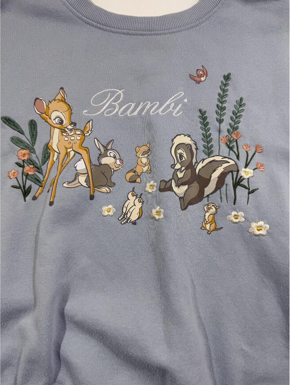 Disney Bambi Sweatshirt Womens Medium Blue Embroidered Crewneck Thumper Flower - Picture 5 of 9